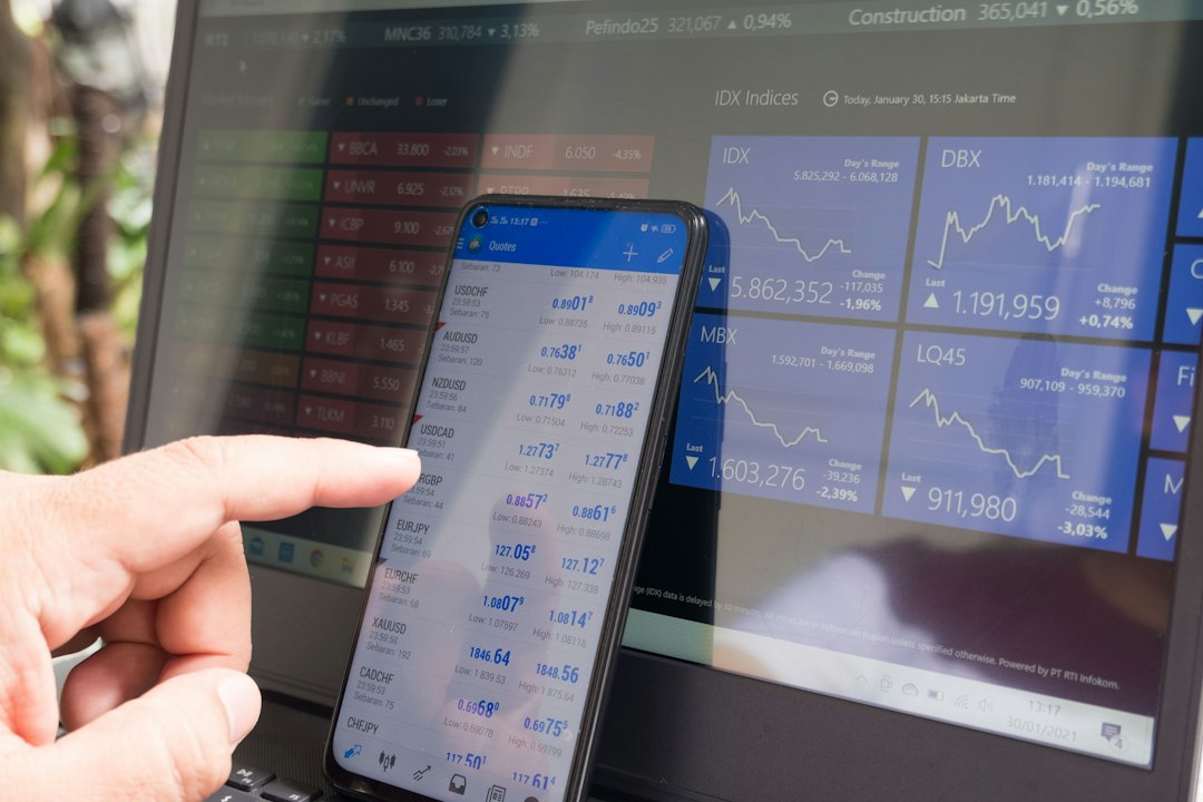 Laptop and smartphone displaying financial markets for AI-assisted research