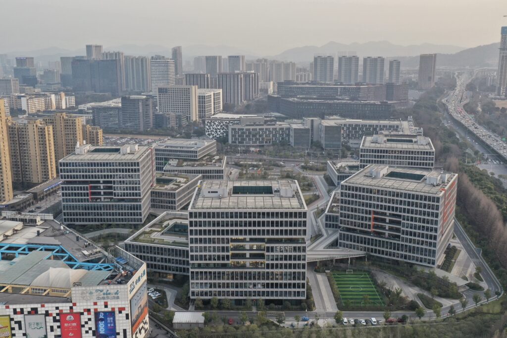 Aerial view of Alibaba Center in Binjiang, Hangzhou