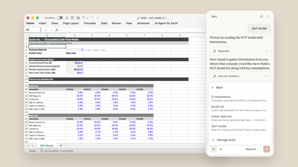 Official Claude visual showing cross-file work between Excel and PowerPoint