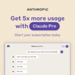 Claude Pro subscription interface and 5x usage promotional graphic from Anthropic