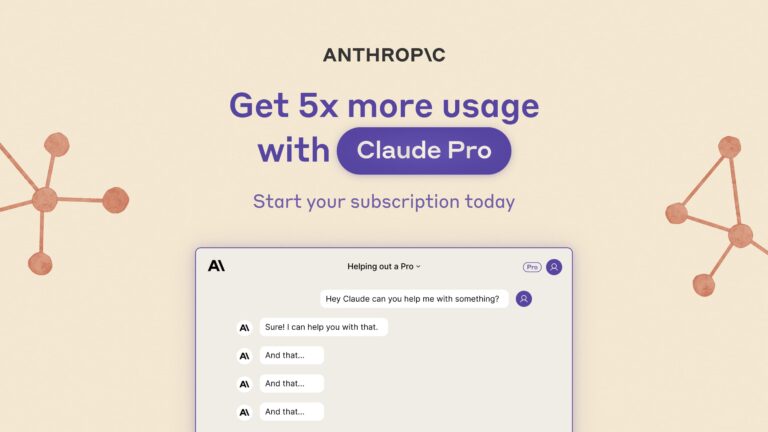 Claude Pro subscription interface and 5x usage promotional graphic from Anthropic