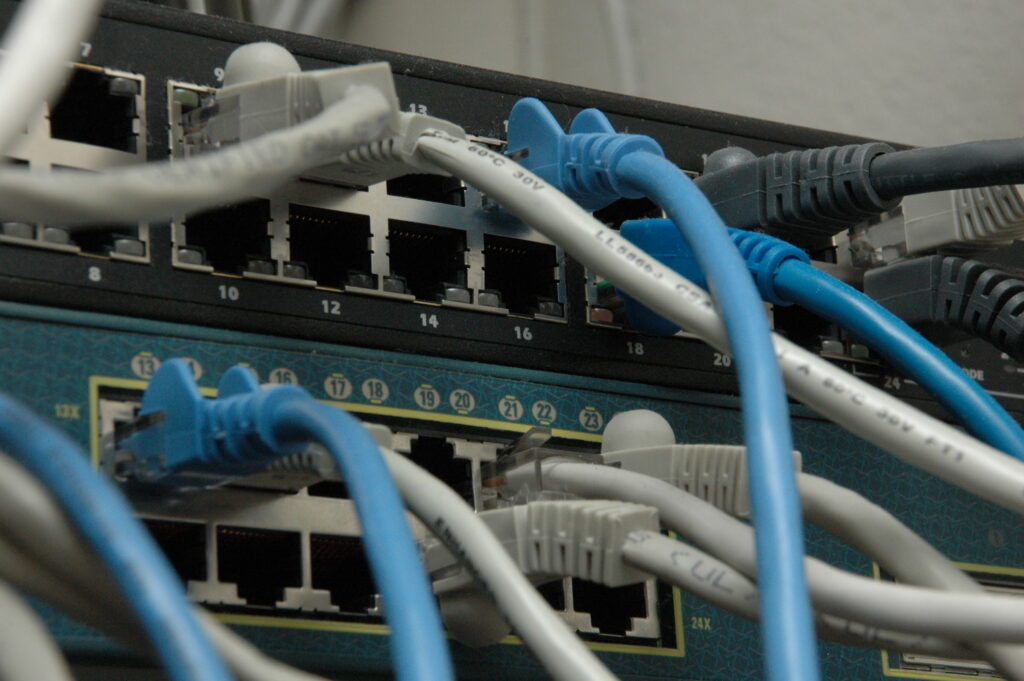 Ethernet network switches with connected data cables