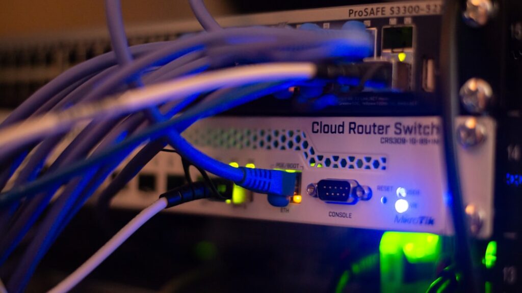 Enterprise networking equipment representing network security and restricted access for AI agent systems