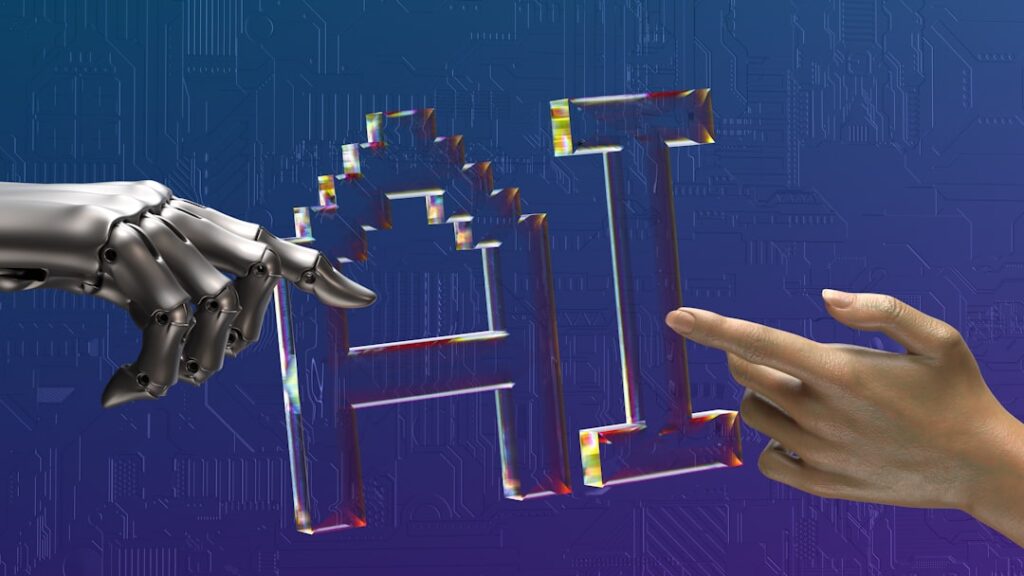 Human and robotic hands representing human oversight and control of autonomous AI agents