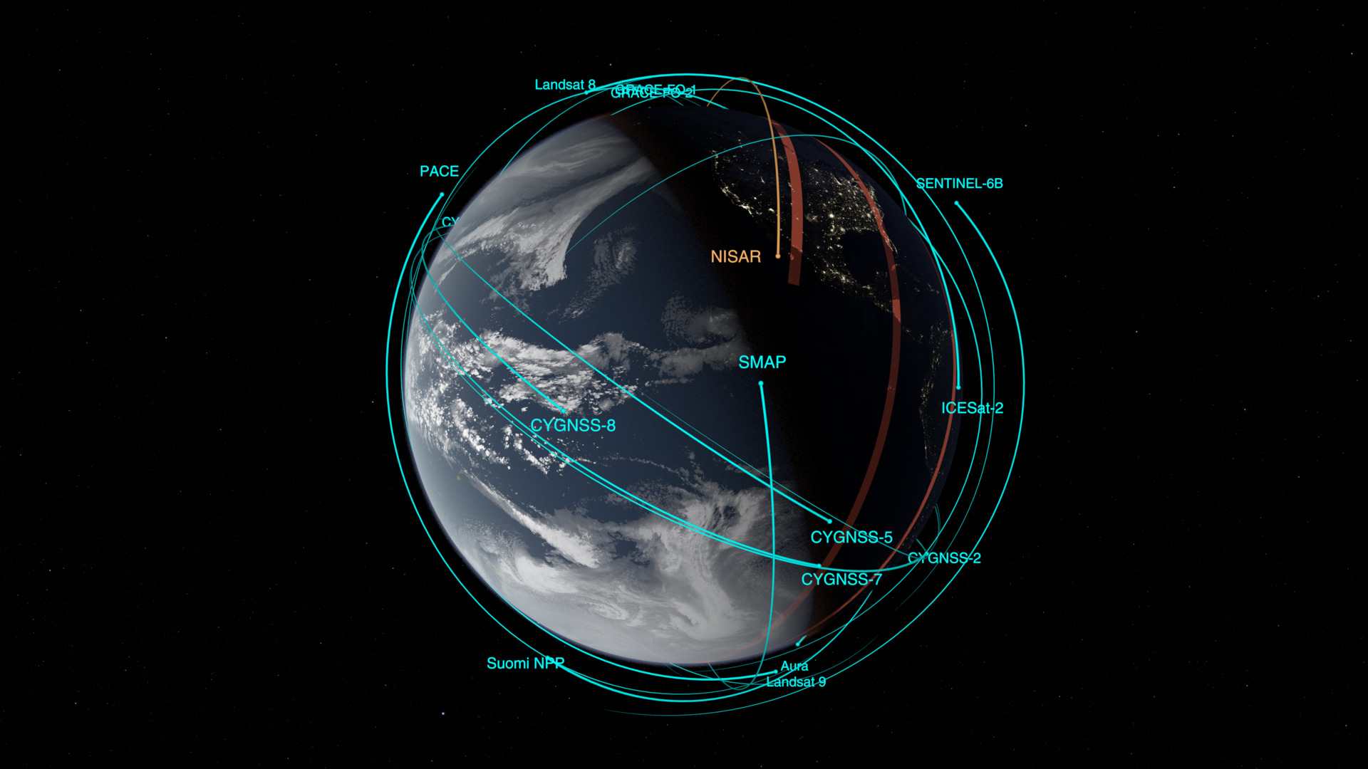 NASA visualization of satellites in low Earth orbit around Earth