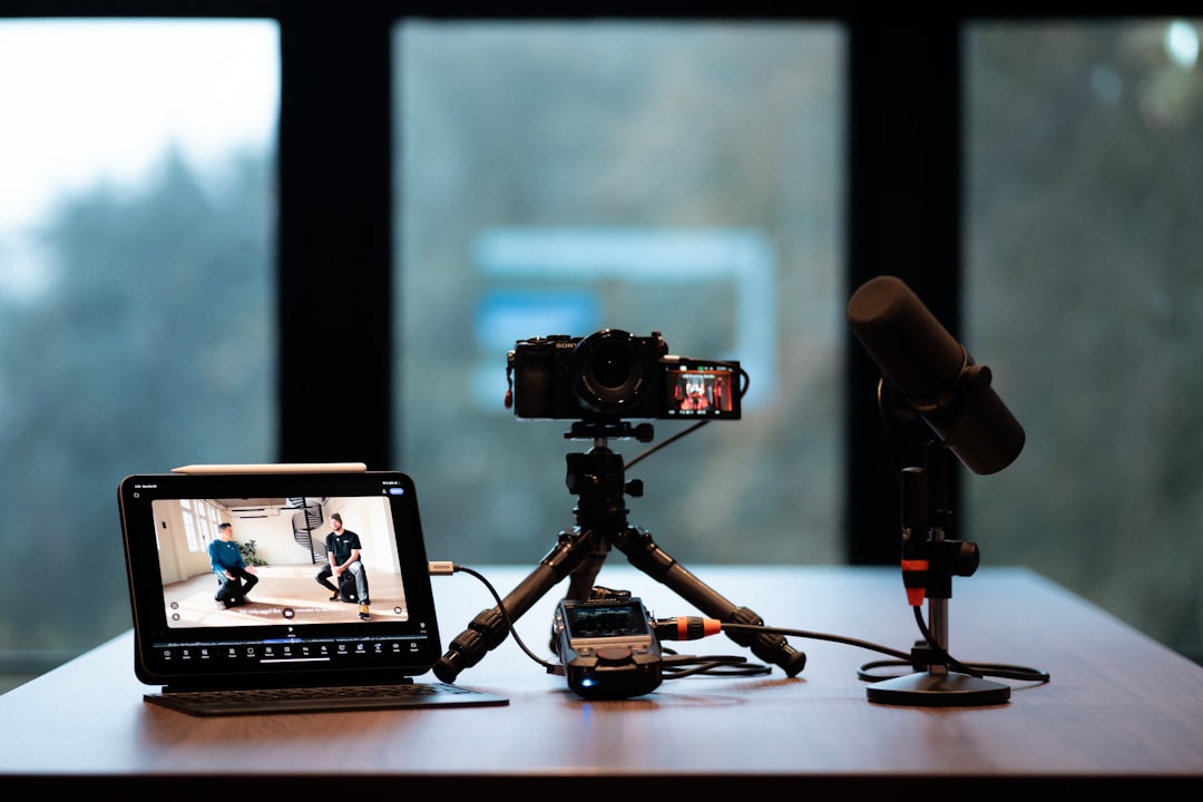 Professional podcast recording setup with microphones