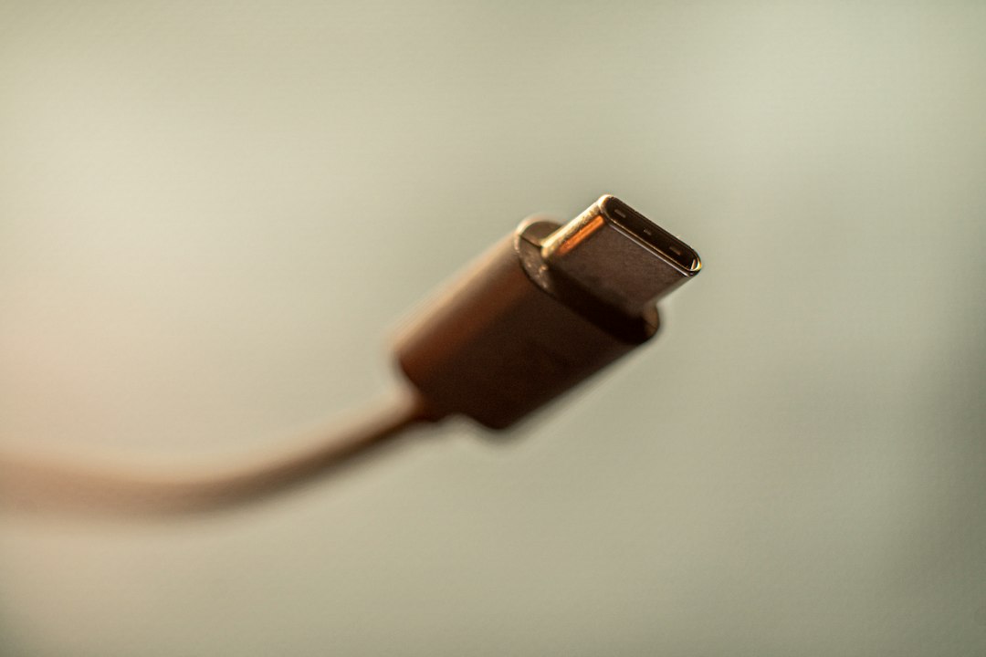 Close-up of a white USB-C charging cable