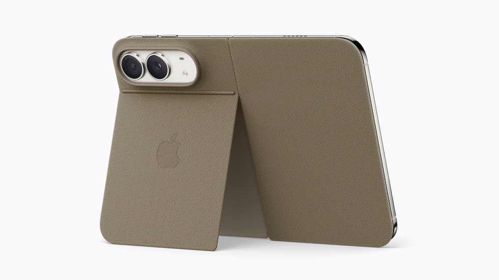 Apple iPhone Duo in the taupe Folio accessory with integrated kickstand