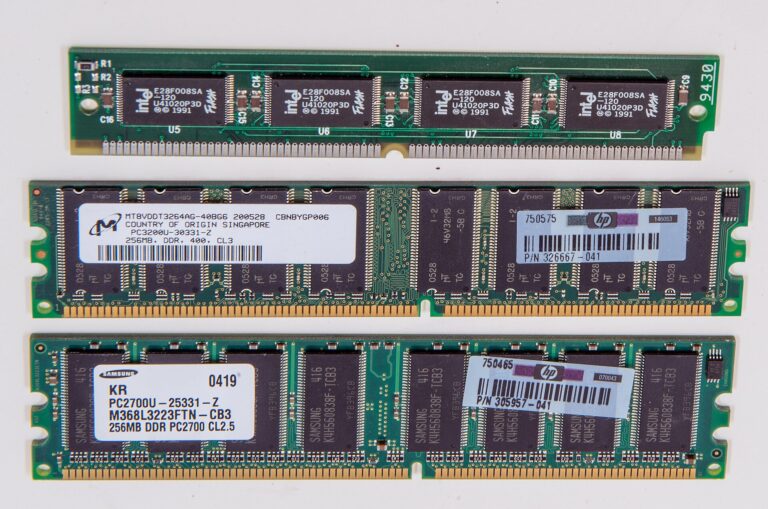 Close-up of RAM memory chips on a circuit board illustrating the 2026 memory shortage