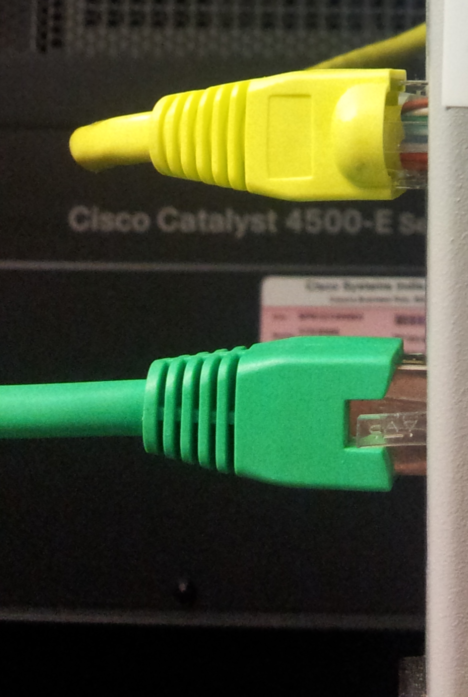 Cisco Catalyst 4500 network switch installed in a rack