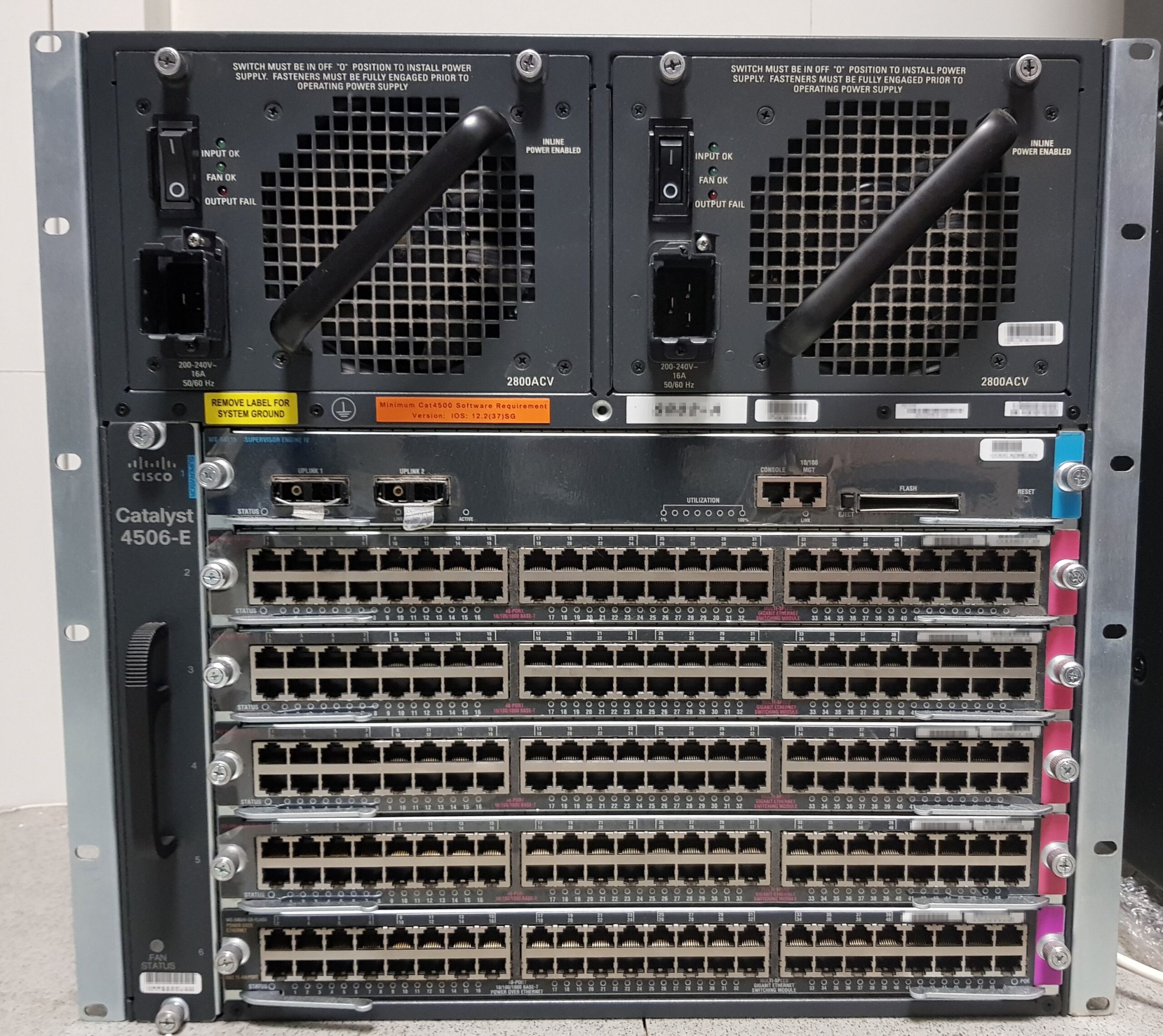 Front view of a Cisco Catalyst 4506-E network switch