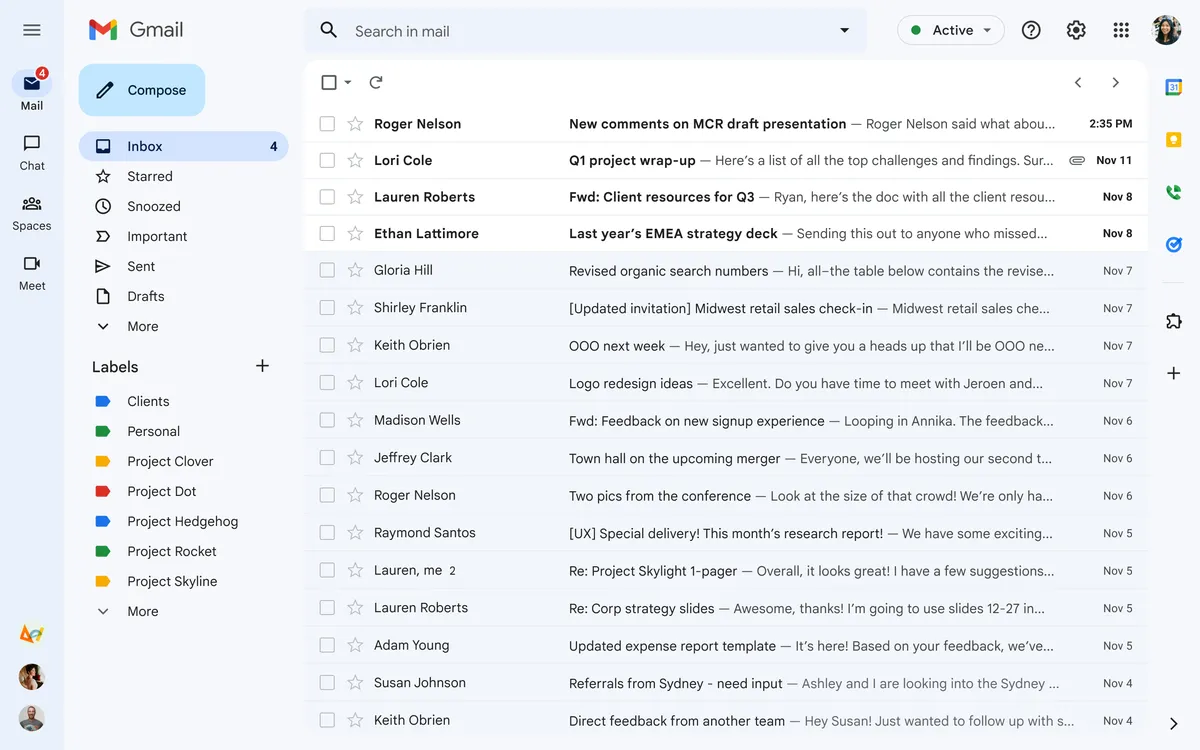 Actual Gmail desktop interface showing mailbox navigation